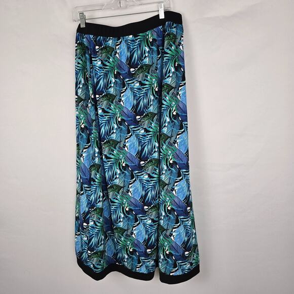 Cj Banks Skirt Women's 1X Blue Green Tropical Maxi Elastic Waist Side Slit - Picture 15 of 16